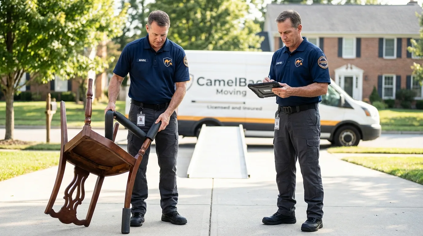 Movers inspecting furniture for damage prevention before loading in Sparkill, NY